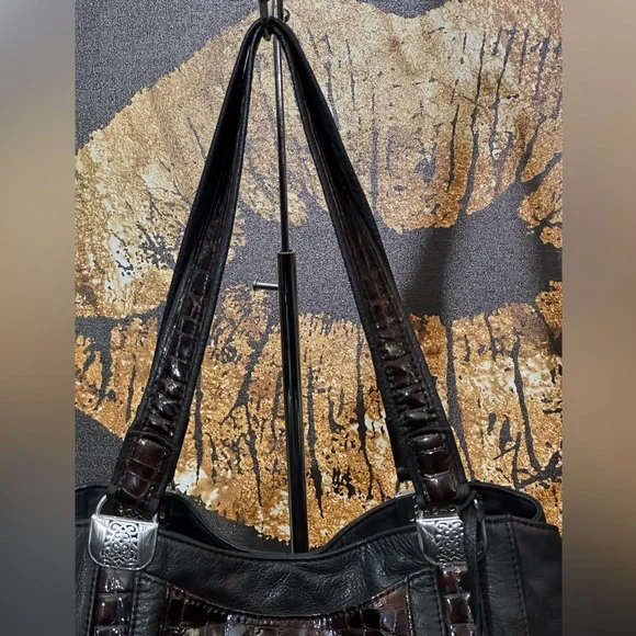 Brighton Black Pebbled Leather and Brown Croc-Embossed Hobo Shoulder Bag - Picture 10 of 16